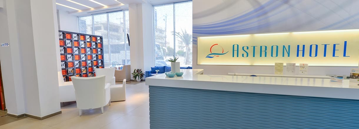 Astron Hotel Ierapetra lobby and reception area Astron Hotel Ierapetra reception area with modern lobby and front desk