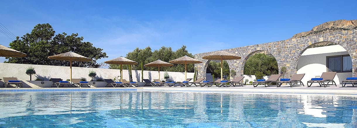 Coriva Beach Hotel and Bungalows pool area in Koutsounari Crete private transfer Route C