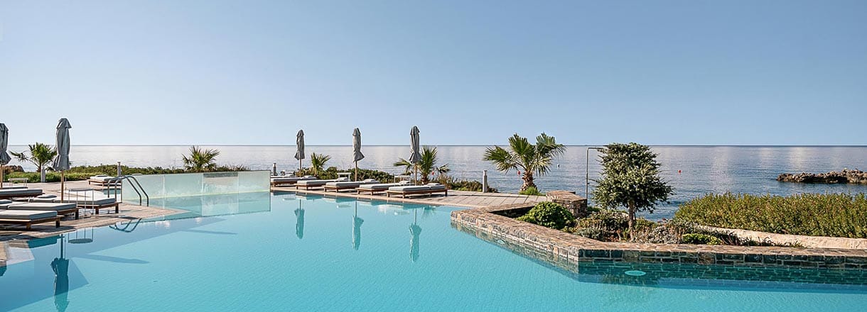 Kakkos Bay Hotel beachfront pool in Koutsounari Crete with sea view private transfer Route C