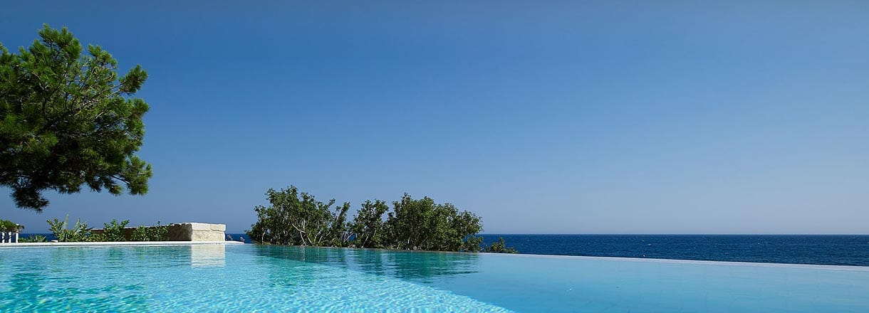 Kakkos Beach Hotel infinity pool sea view in Koutsounari Crete private transfer Route C