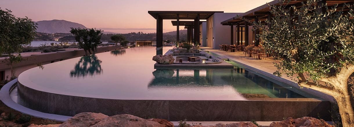 JW Marriott Crete Resort & Spa infinity pool in Chania – Route C private transfer JW Marriott Crete Resort & Spa in Chania Crete – private transfer from Heraklion Airport by Route C